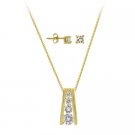 18K Gold over Sterling Silver CZ Journey Pendant & Stud Earrings Set SG11083