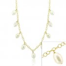 18K Gold over Sterling Silver Dangling Freshwater Cultured White Pearl Necklace NG9823FPL