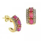 18K Gold over Sterling Silver Diamond Accent & Created Pink Opal Half Hoop Earrings EG8320POP