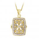 18K Gold over Sterling Silver Diamond Accent Filigree Rectangle Locket Necklace PG12295