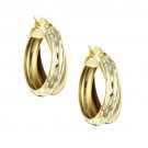 18K Gold over Sterling Silver Double Hoop Diamond-cut Earrings EG11186
