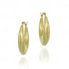 18K Gold over Sterling Silver Etched Flower Design Hoop Earrings HG4791