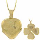 18K Gold over Sterling Silver Etched Flower Heart 4 Panel Locket Pendant PG9171