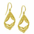 18K Gold over Sterling Silver Filigree Angel Wings Dangle Earrings EG9075
