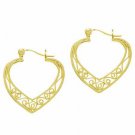 18K Gold over Sterling Silver Filigree Heart Hoop Earrings EG9064