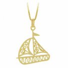 18K Gold over Sterling Silver Filigree Sail Boat Pendant PG9065