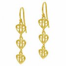 18K Gold over Sterling Silver Filigree Three Heart Dangle Earrings EG9069