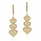 18K Gold over Sterling Silver Filigree Three Heart Drop Earrings EG9260