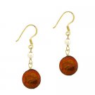 18K Gold over Sterling Silver Freshwater Cultured Amber Coin Pearl Earrings EG9481M8