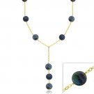 18K Gold over Sterling Silver Freshwater Cultured Black Coin Pearl Y Necklace NG9758FPCK