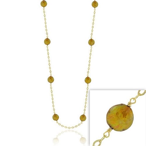18K Gold over Sterling Silver Freshwater Cultured Champagne Coin Pearl Chain Necklace NG9533M2