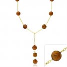 18K Gold over Sterling Silver Freshwater Cultured Champagne Coin Pearl Y Necklace NG9758M2