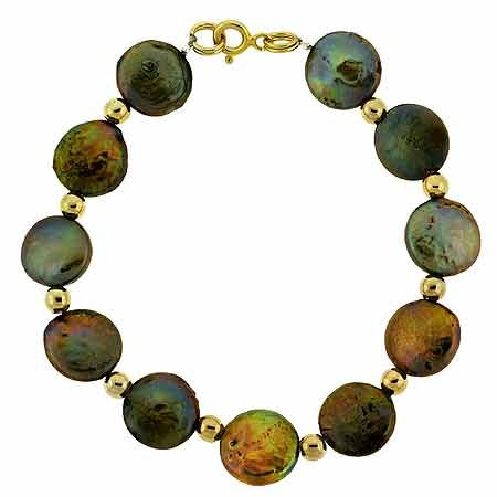 18K Gold over Sterling Silver Freshwater Cultured Coin Pearls & Beads Bracelet BG9657M3