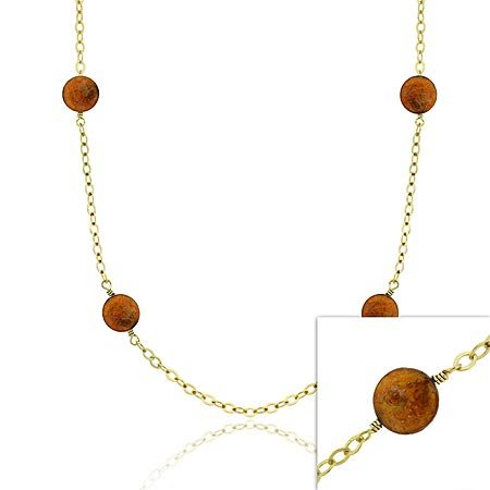 18K Gold over Sterling Silver Freshwater Cultured Copper Coin Pearl Chain Necklace, 30 inch NG9759M2