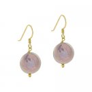18K Gold over Sterling Silver Freshwater Cultured Gray Coin Pearl Dangle Earrings EG9509FGPL