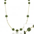 18K Gold over Sterling Silver Freshwater Cultured Green Square Coin Pearl Chain Necklace NG9764M3
