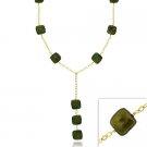 18K Gold over Sterling Silver Freshwater Cultured Green Square Coin Pearl Y Necklace NG9760M3