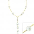 18K Gold over Sterling Silver Freshwater Cultured White Coin Pearl Y Necklace NG9758FPL