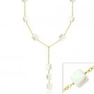 18K Gold over Sterling Silver Freshwater Cultured White Square Coin Pearl Y Necklace NG9760FPL