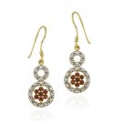 18K Gold over Sterling Silver Garnet & Diamond Accent Double Circle and Flower Earrings EG11389G