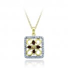 18k Gold over Sterling Silver Garnet & Diamond Accent Filigree Flower Design Necklace PG12714G