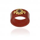 18K Gold Over Sterling Silver Genuine Dark Red Jade & Garnet Band Ring Size 5 RG11509G-5