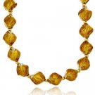18K Gold over Sterling Silver Golden Twisted Glass Foil Bead Necklace NG9480M11