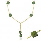 18K Gold over Sterling Silver Green Freshwater Cultured Square Coin Pearl Lariat Necklace NG9798M3