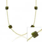 18K Gold over Sterling Silver Green Square Coin Freshwater Cultured Pearl Chain Necklace NG9796M3