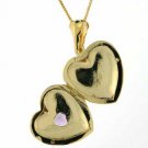 18K Gold over Sterling Silver Heart Locket w- Heart-Shaped Genuine Amethyst PG4635A