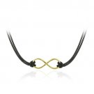 18K Gold over Sterling Silver Infinity Design & Black Leather Necklace NG11627BK
