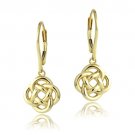 18K Gold over Sterling Silver Love Knot Flower Dangle Leverback Earrings EG13476