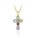 18K Gold over Sterling Silver Multi Gemstone & Diamond Accent Cross Pendant PG11561M