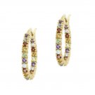 18k Gold over Sterling Silver Multi Gemstone Hoop Earrings EG10454M