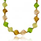 18K Gold over Sterling Silver Multi-Colored Twisted Glass Foil Bead Necklace NG9480M64