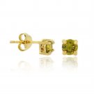 18K Gold over Sterling Silver Olive Green CZ 4mm Round Stud Earrings EG2821OL