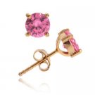 18K Gold Over Sterling Silver Pink CZ 6mm Round Stud Earrings ERG10099LPZ