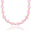 18K Gold over Sterling Silver Pink Twisted Glass Foil Bead Necklace NG9480M20