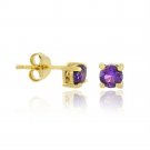 18K Gold over Sterling Silver Purple CZ 4mm Round Stud Earrings EG2821AZ