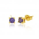18K Gold over Sterling Silver Purple CZ 4mm Round Stud Earrings EG4174AZ