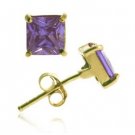 18k Gold over Sterling Silver Purple CZ 5mm Square Stud Earrings EG10098AZ