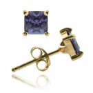 18K Gold over Sterling Silver Purple CZ Square Stud Earrings, 6mm EG10096AZ