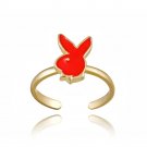 18k Gold over Sterling Silver Red Enamel Bunny Toe Ring TRG12301R
