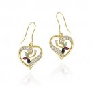 18K Gold over Sterling Silver Ruby, Sapphire, Emerald & Diamond Heart Dangle Earrings EG11522M