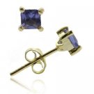 18K Gold over Sterling Silver Tanzanite CZ Square Stud Earrings, 4mm EG10091TZ1