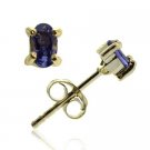 18K Gold over Sterling Silver Tanznite CZ 5x3mm Oval Stud Earrings EG10089TZ
