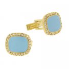 18k Gold Over Sterling Silver Teal Enamel & CZ Men's Cufflinks CLG10633TL