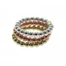 18K Gold over Sterling Silver Tri Color Beaded Three Ring Set Size 7 RTR10114-8
