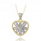18K Gold over Sterling Silver Two Tone 1-10ct Diamond Filigree Heart Necklace PG13271
