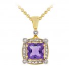 18K Gold over Sterling Silver Two Tone 2.35ct TGW Amethyst & Diamond Accent Square Pendant PG12068A